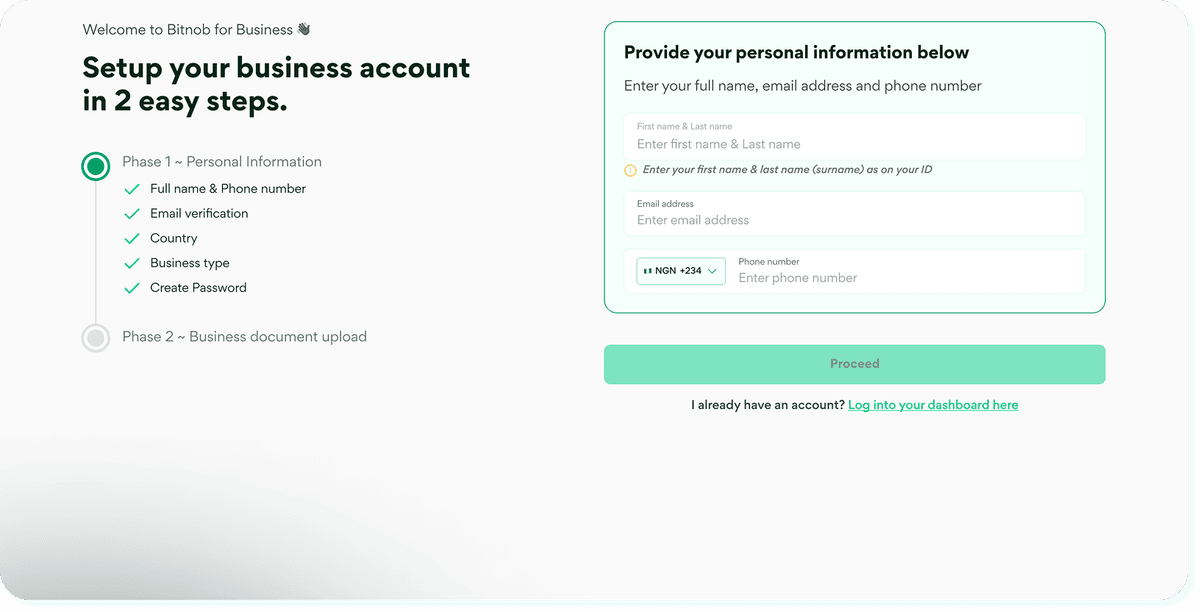 Bitnob account setup process